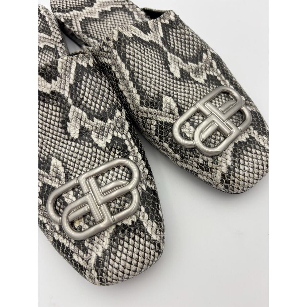 Balenciaga Cosy BB Mules Snake Grey Cream Size 37 / 7 Square Toe Luxury Logo - Picture 7 of 15